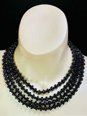 VTG West Germany 4 Layered Black Glass Chip Beaded Statement Necklace